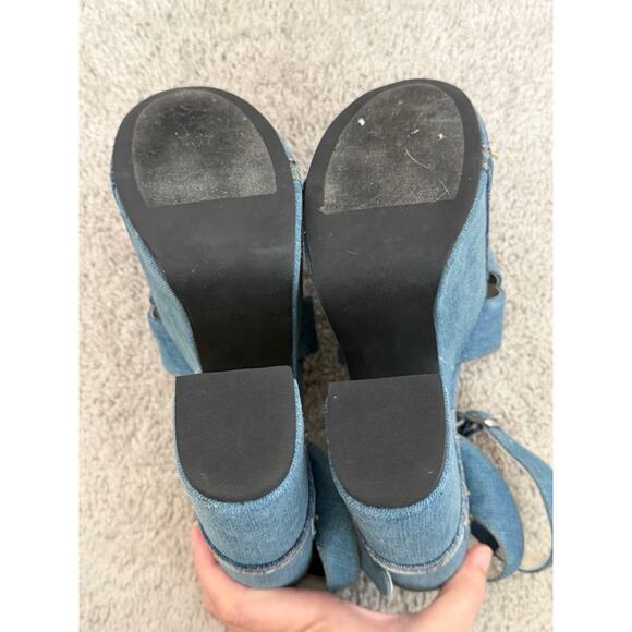 Jeffrey Campbell Patchwork Denim Platform Ankle Strap Sandals Blue Women's 7M - Picture 9 of 9